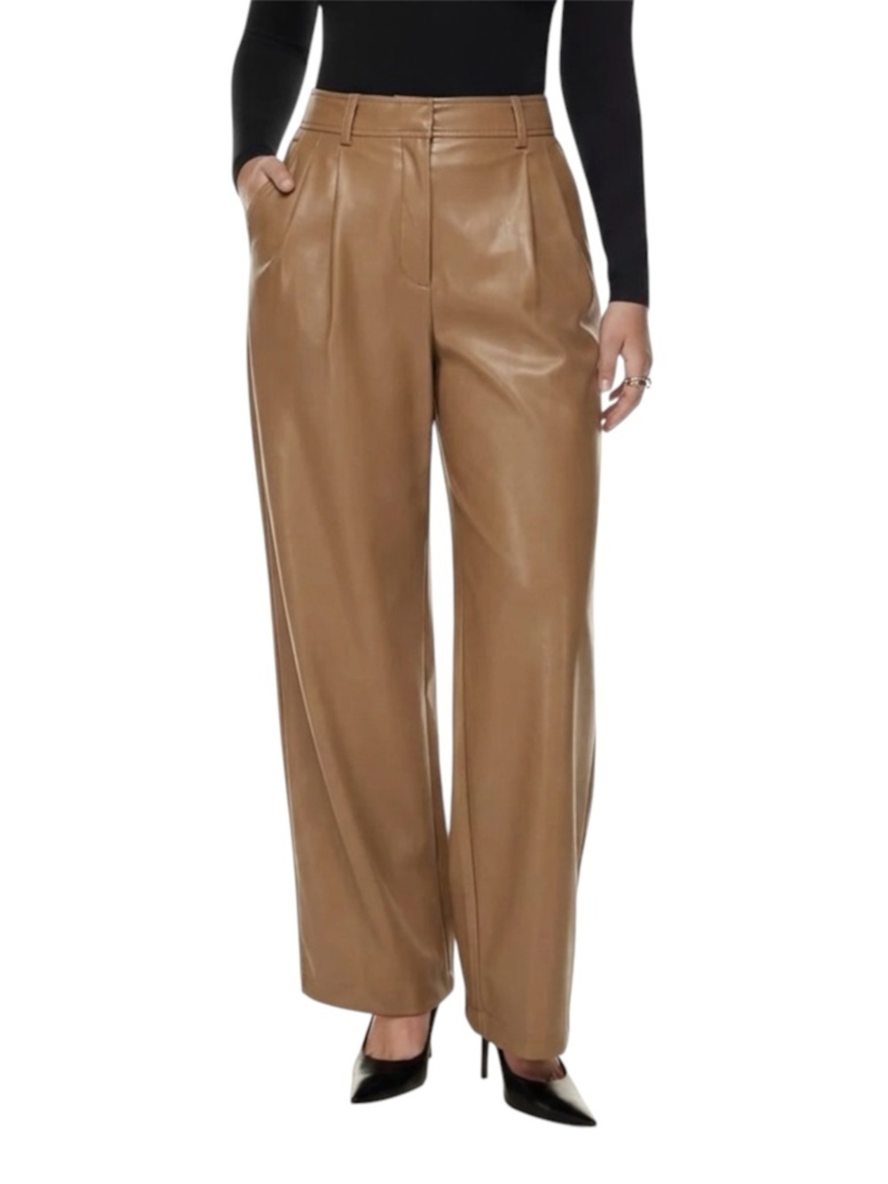 Babaton Vegan Leather Pleated Pant Size 2 Caramel Colour